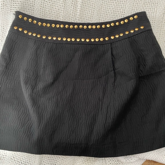 Milly of New York black mini skirt with gold tone studding at waist - Picture 2 of 3